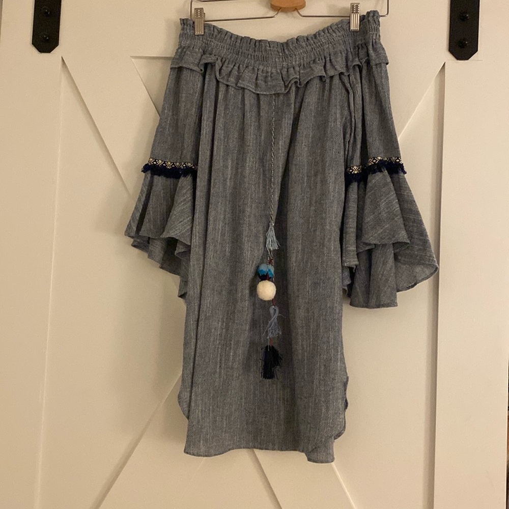 Misa blue off the shoulder dress with removable tassel size small